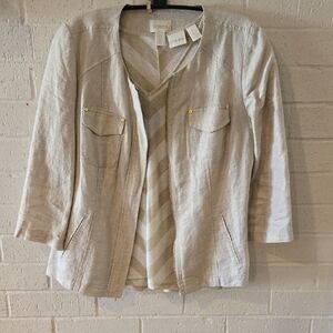 Chico's Beige Blazer with Gold Accents